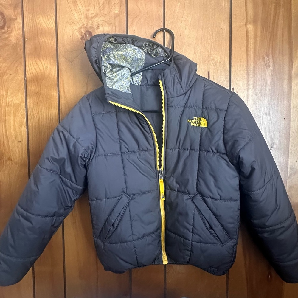 The North Face Kids Black Puffer Jacket with Yellow Accents